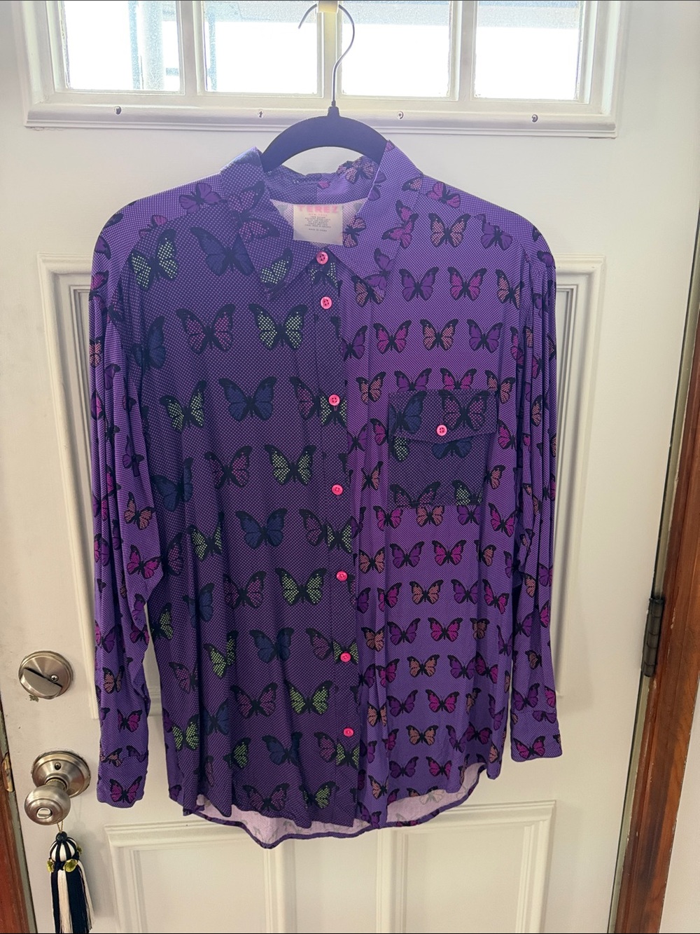 Terez Purple Butterfly Button-Down Shirt